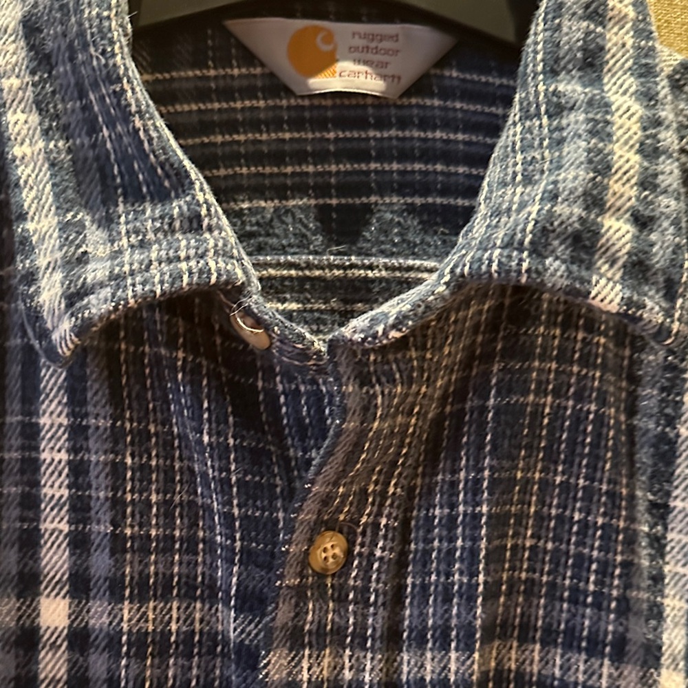 Carhartt Men’s blue and white plaid flannel shirt - Picture 2 of 8